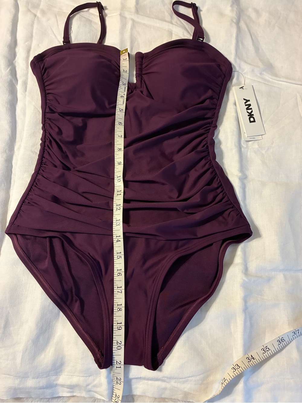 DKNY Deep Plum Ruched One-Piece Swimsuit Sz Medium NWT/0226 - Picture 10 of 12